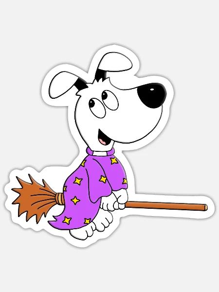 HUND - HEXE - HALLOWEEN - TIER - HUNDE - TIERISCH - Sticker Größe S (10 x 10 cm) - Mattweiß
