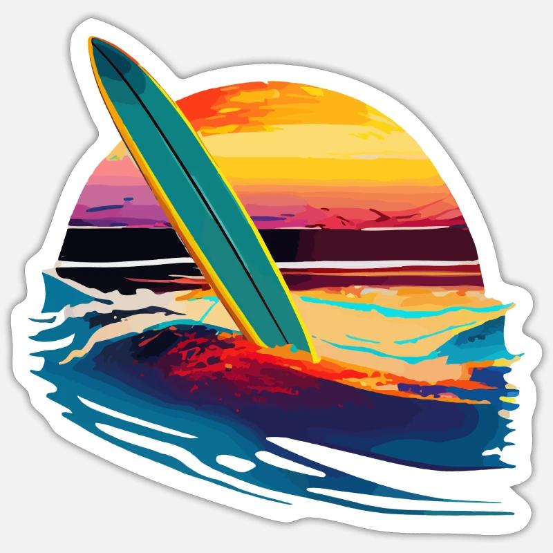 Planche de surf avec couché de soleil Sticker taille S (10 x 10 cm)