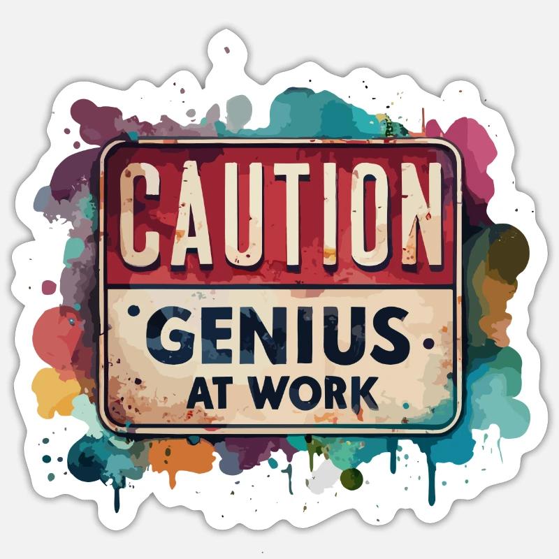 CAUTION Genius at work Sticker size S (10 x 10 cm)