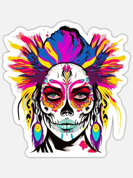 Totenkopf Frau Farbe - Sticker Größe S (10 x 10 cm) - Mattweiß
