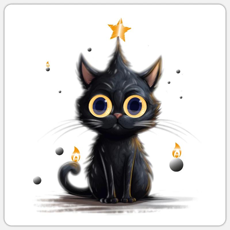 Chat de Noël - Sticker taille S (10 x 10 cm) - blanc mat