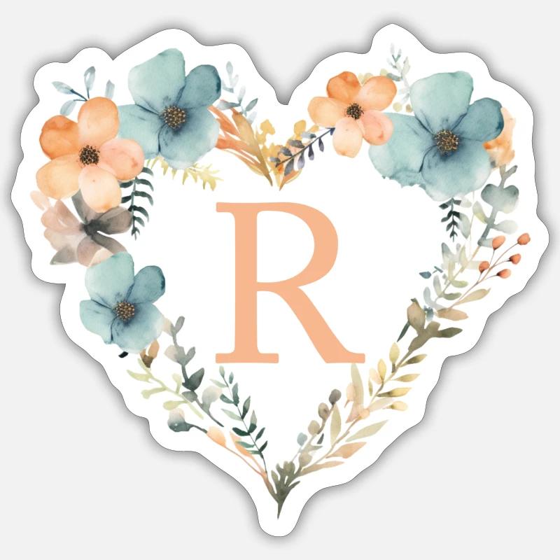 R Monogramm Herz Blumen Kranz - Sticker Größe S (10 x 10 cm) - Mattweiß
