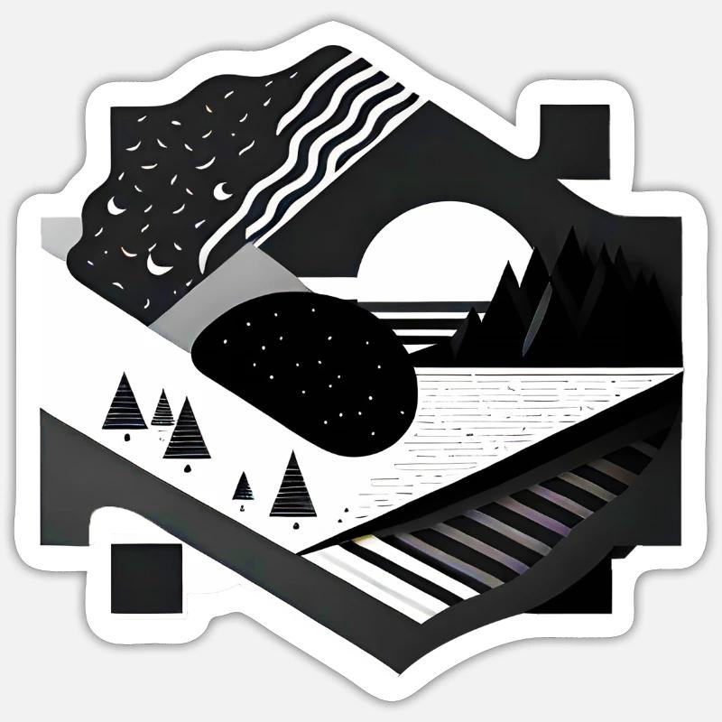 Collage Modern-Stil/ Landschaft - Sticker Größe S (10 x 10 cm) - Mattweiß