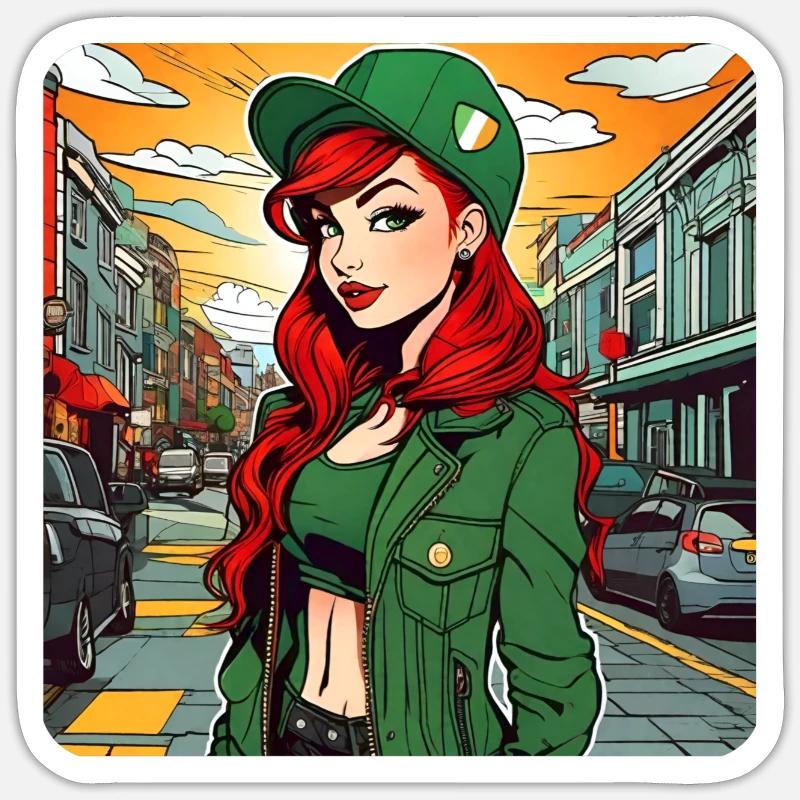 Cooles irisches rothaariges Mädchen Sticker Größe S (10 x 10 cm)
