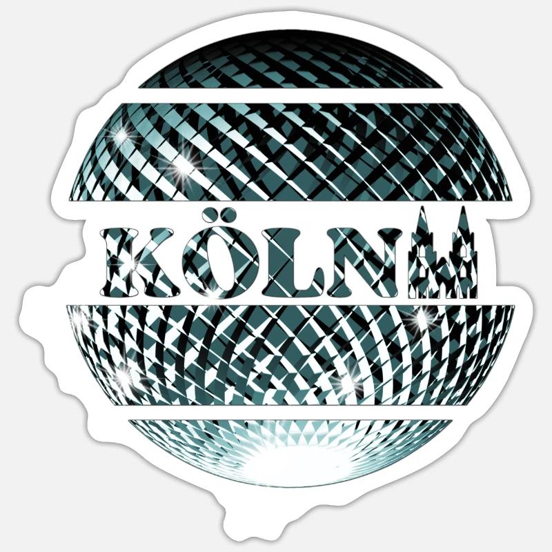Köln Logo mit platinblauer Diskokugel Sticker Größe S (10 x 10 cm)