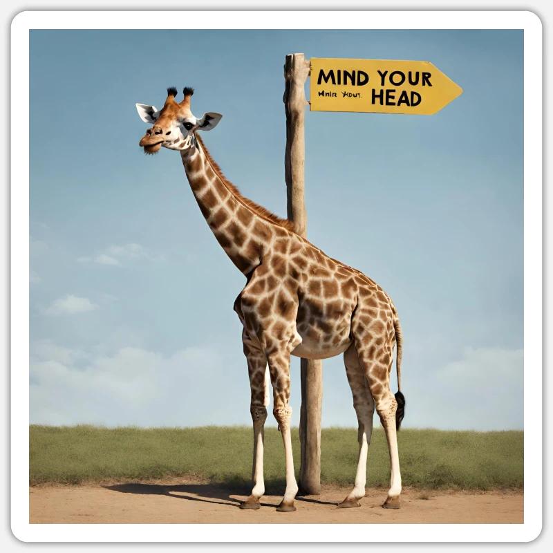 Giraffe Meme ''Mind your Head'' - Printflow - Sticker Größe S (10 x 10 cm) - Mattweiß