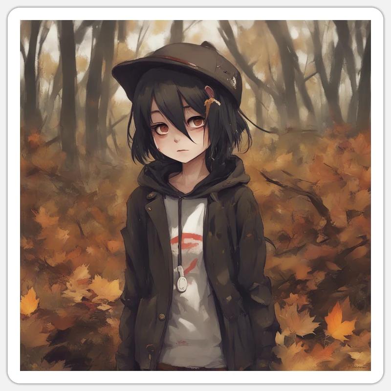 EMO Mädchen im Wald, Herbstlich Sticker Größe S (10 x 10 cm)