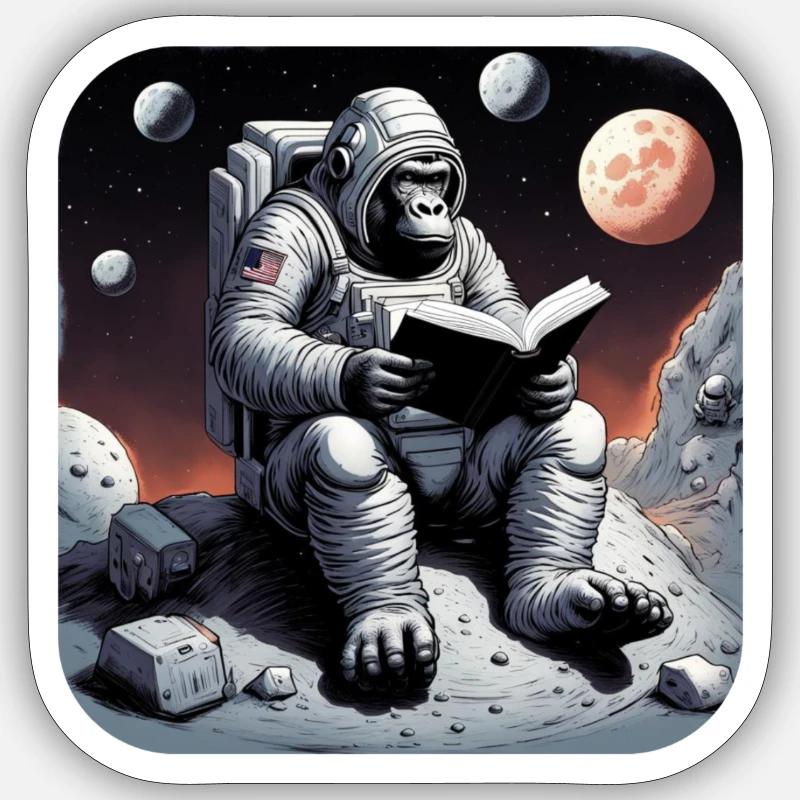Moon Gorilla reading Book Sticker size S (10 x 10 cm)