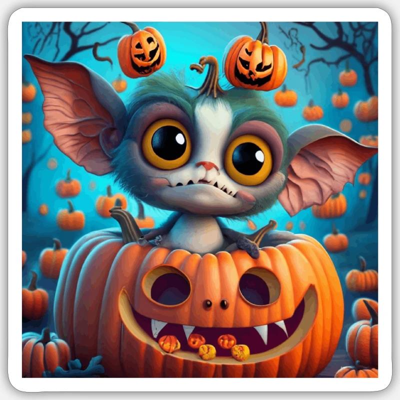 Petite Créature de Halloween dans Citrouille - Sticker taille S (10 x 10 cm) - blanc mat