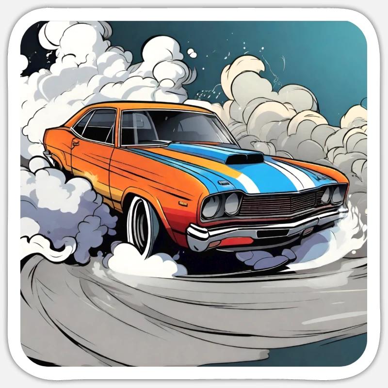 Oldtimer Drift Auto Turbo Rallye mit Rauch Sticker Größe S (10 x 10 cm)