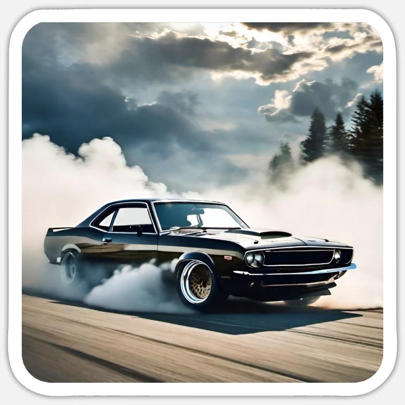 Schwarzes Odtimer Drift Auto Turbo mit Rauch Sticker Größe S (10 x 10 cm)