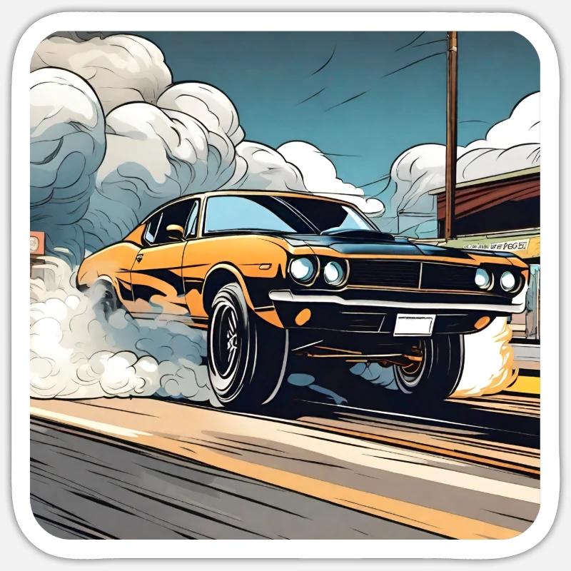 Oldtimer Drift Auto Turbo Rallye mit Rauch Sticker Größe S (10 x 10 cm)