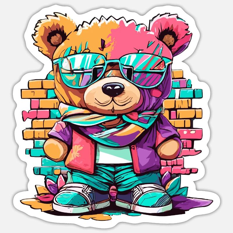 Grafitti teddy bear - Sticker size S (10 x 10 cm) - white matte