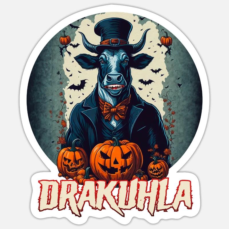 Dracula Vache Vampire Drakuhla - Sticker taille S (10 x 10 cm) - blanc mat