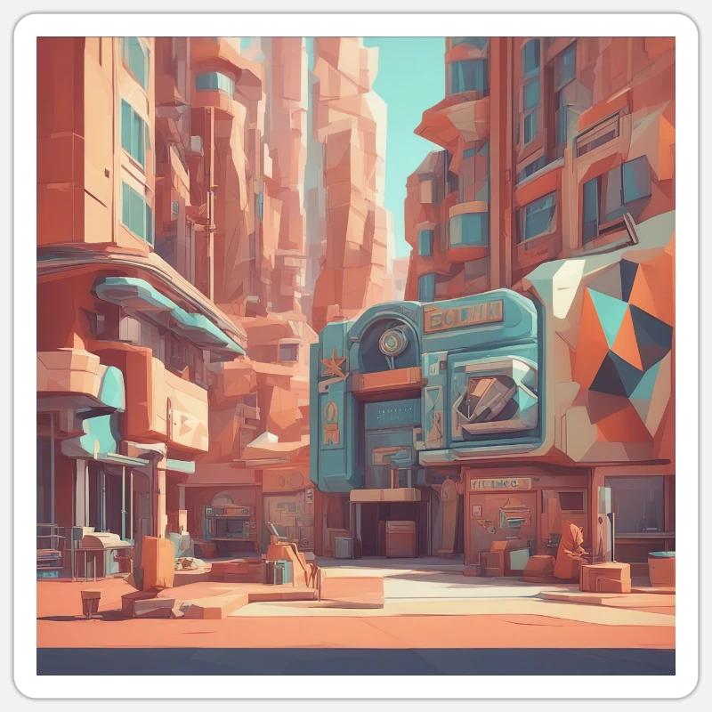 rétro-futurisme, années 1950, lowpoly, œuvres d’art, scetch - Sticker taille S (10 x 10 cm) - blanc mat