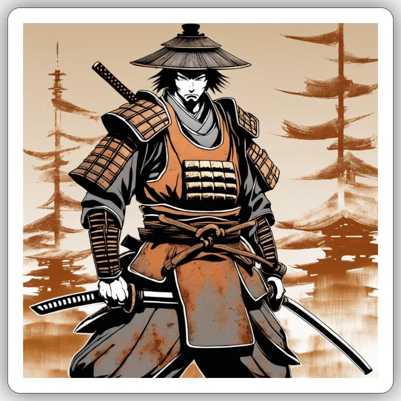 Samurai im Ocker-Rüstungsstil - Sticker Größe S (10 x 10 cm) - Mattweiß