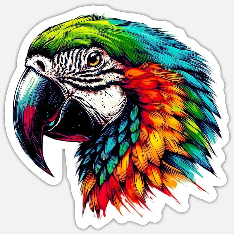 Ara perroquet - Sticker taille S (10 x 10 cm) - blanc mat