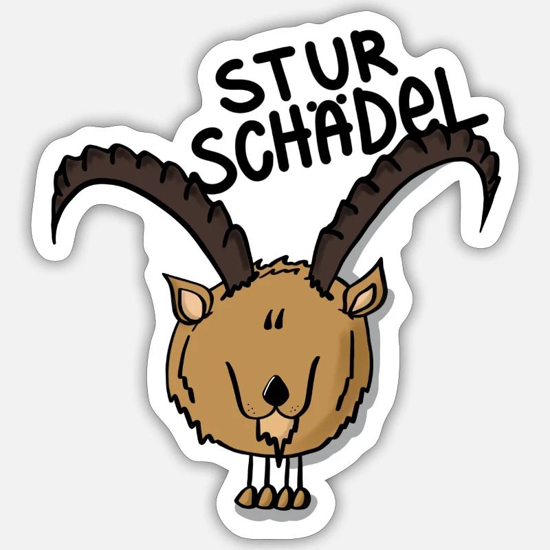 Steinbock Sturschädel - Sticker Größe S (10 x 10 cm) - Mattweiß