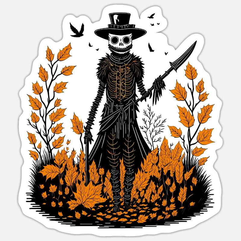 Der Schnitter im Laub - Sticker Größe S (10 x 10 cm) - Mattweiß