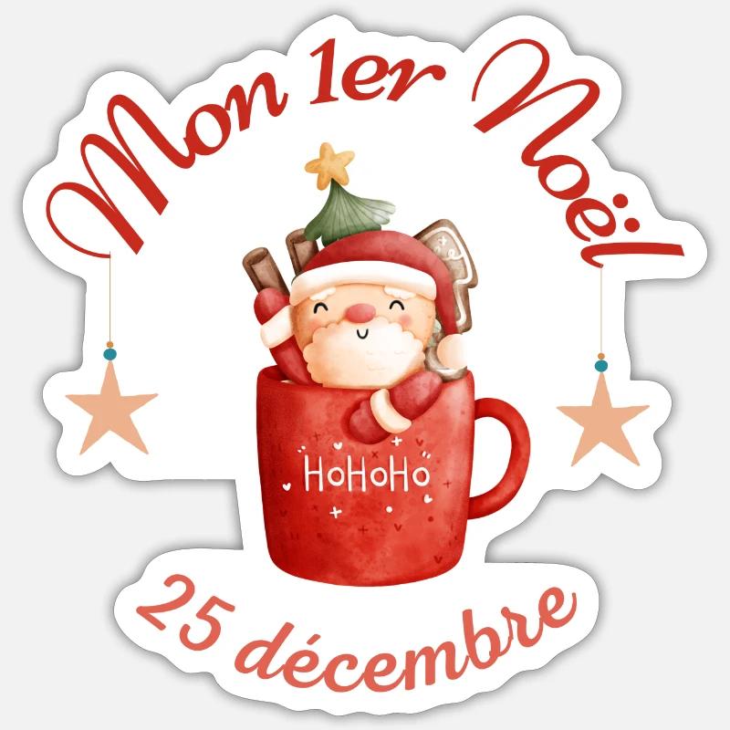 Premier Noël de bébé - Sticker taille S (10 x 10 cm) - blanc mat