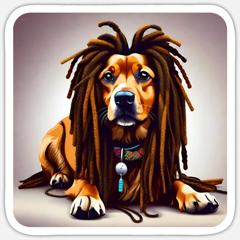Chien cool avec des dreadlocks Sticker taille S (10 x 10 cm)