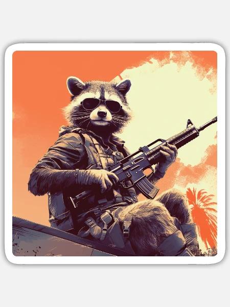 Armee Waschbär - Sticker Größe S (10 x 10 cm) - Mattweiß
