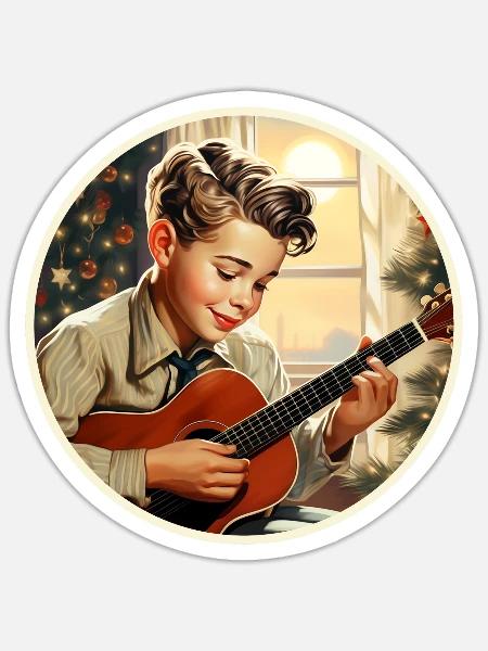 Junge spielt ein Weihnachtslied - Sticker Größe S (10 x 10 cm) - Mattweiß