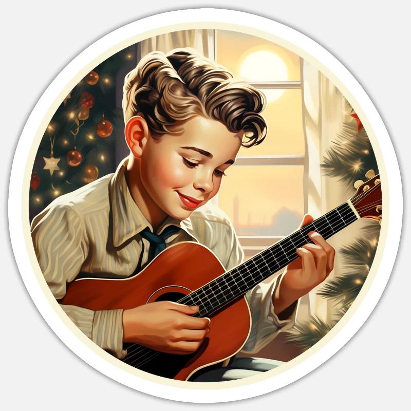Junge spielt ein Weihnachtslied Sticker Größe S (10 x 10 cm)