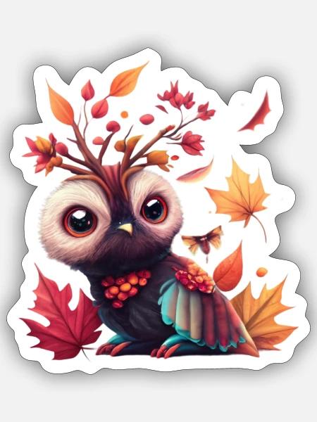 Herbst Wächter Eule - Sticker Größe S (10 x 10 cm) - Mattweiß