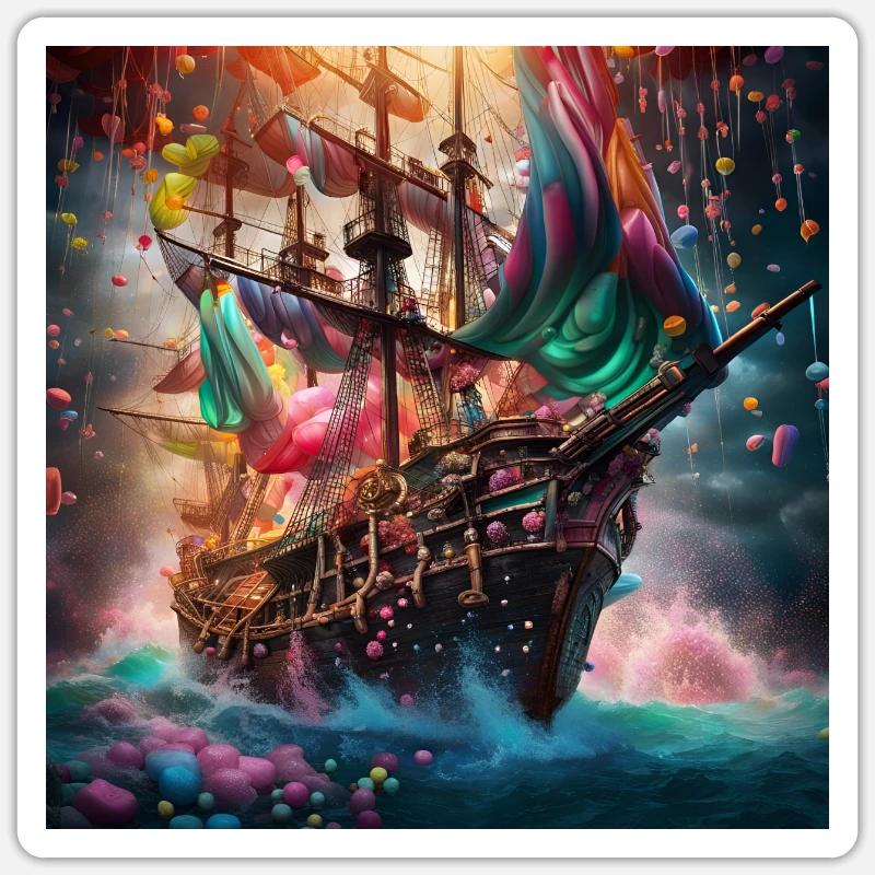 bateau pirate de bonbons - Sticker taille S (10 x 10 cm) - blanc mat