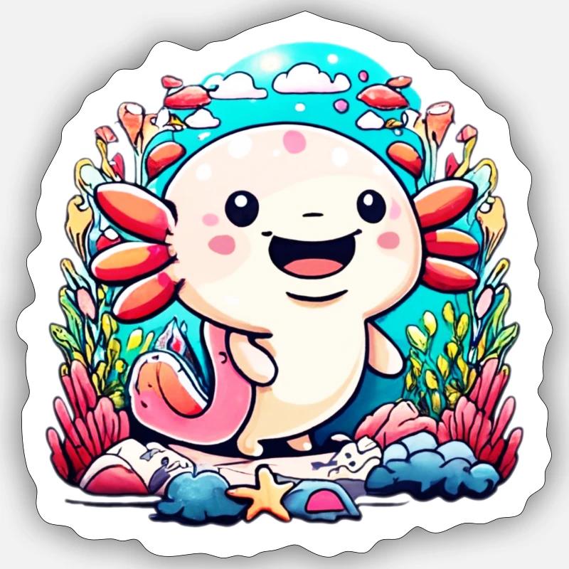 Axolotl Chibi - Sticker Größe S (10 x 10 cm) - Mattweiß