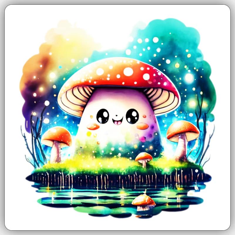 Champi Chibi - Sticker taille S (10 x 10 cm) - blanc mat
