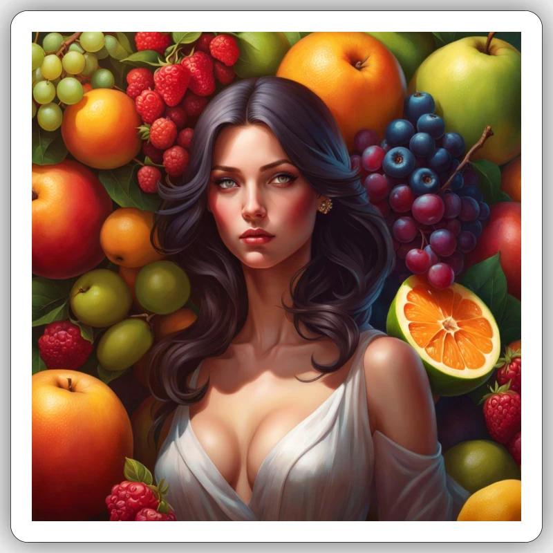 Frau mit Obst - Sticker Größe S (10 x 10 cm) - Mattweiß