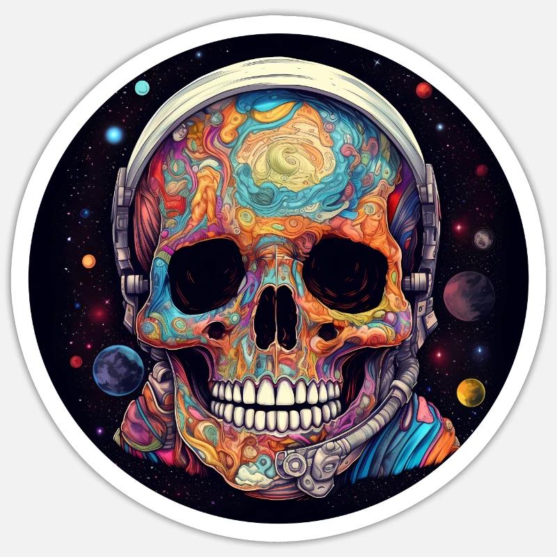 Crâne de l’espace psychédélique - Sticker taille S (10 x 10 cm) - blanc mat