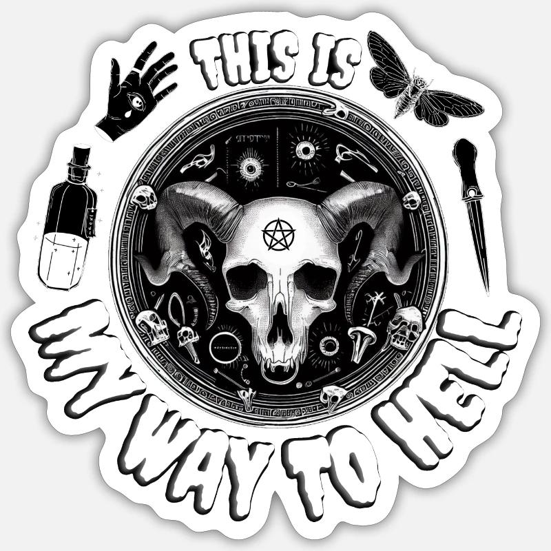 Way to Hell - Crâne de cornes Sticker taille S (10 x 10 cm)