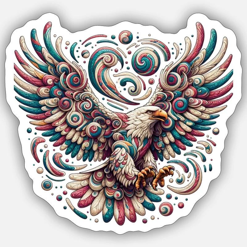 Aigle psychédélique - Sticker taille S (10 x 10 cm) - blanc mat