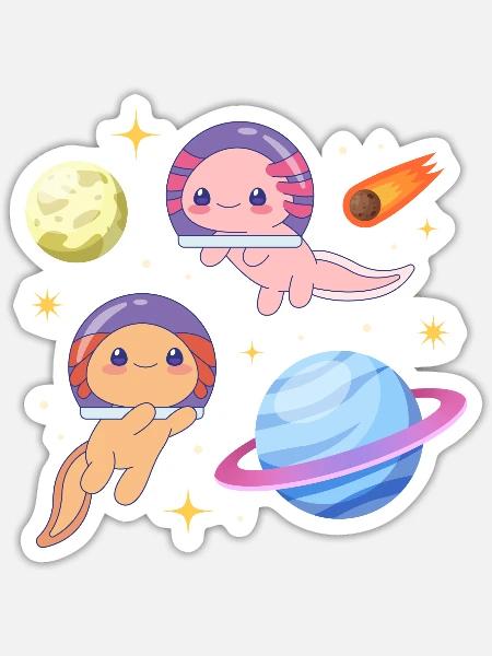 Astronaut Axolotls Design für Axolotl-Liebhaber - Sticker Größe S (10 x 10 cm) - Mattweiß
