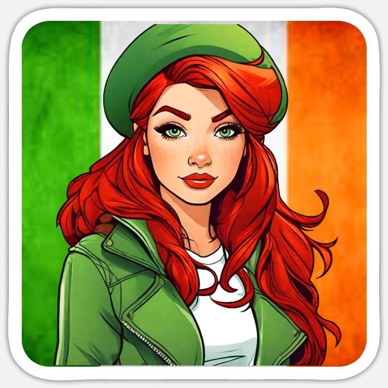 Cooles irisches rothaariges Mädchen Sticker Größe S (10 x 10 cm)