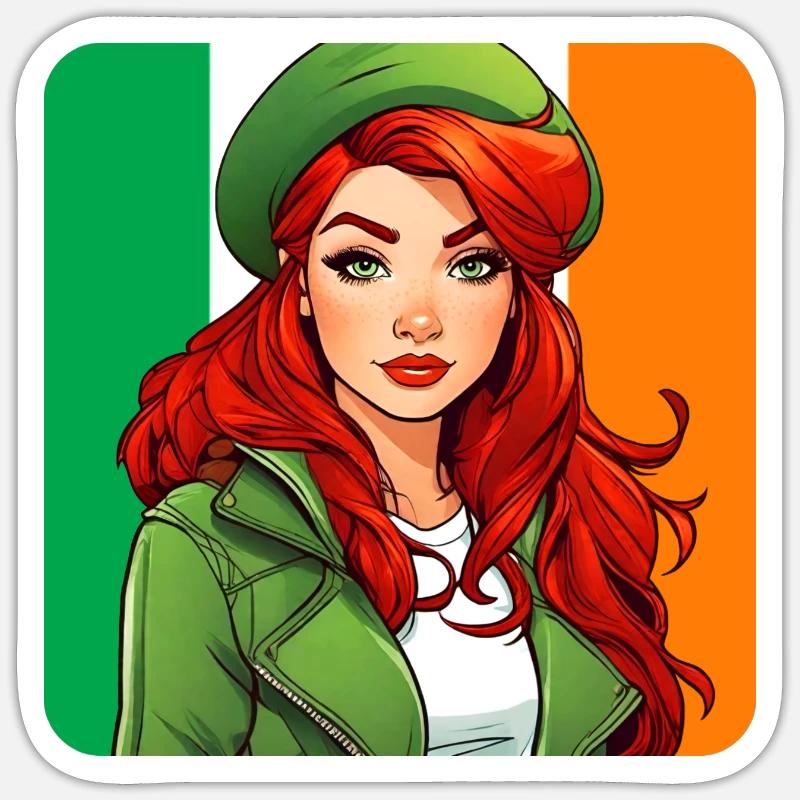 Cooles irisches rothaariges Mädchen Sticker Größe S (10 x 10 cm)