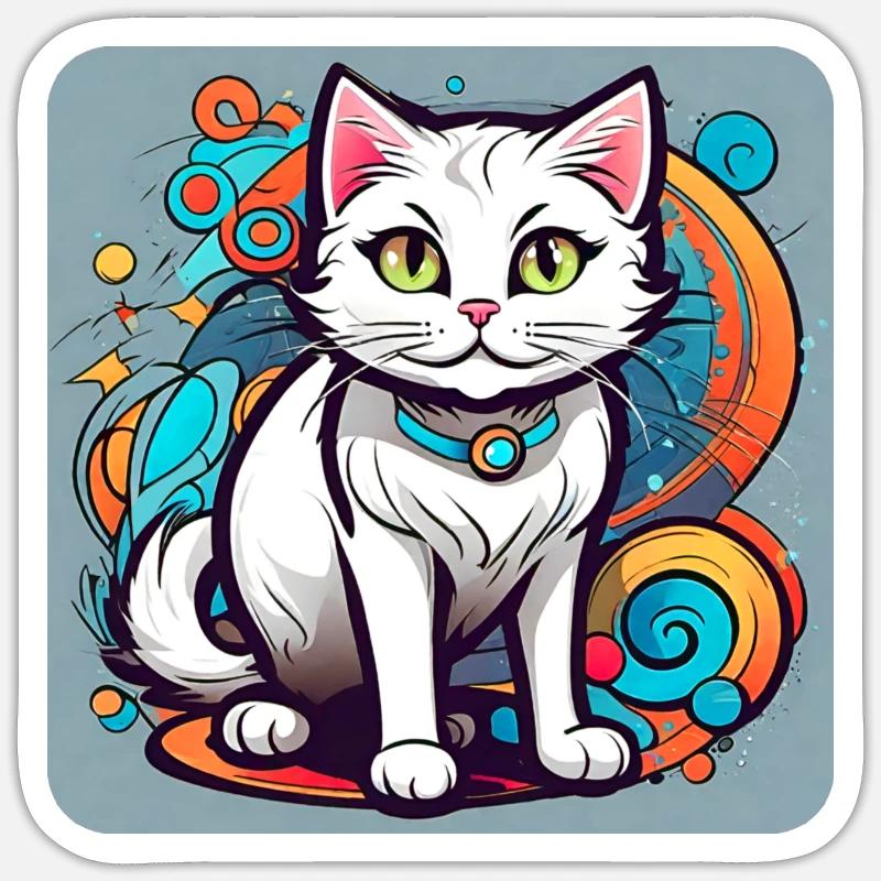 Chat blanc du Cheshire - Sticker taille S (10 x 10 cm) - blanc mat