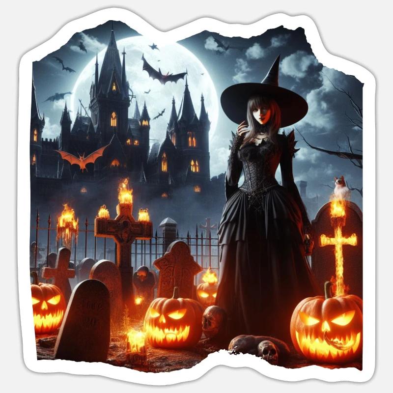 Witch Graveyard Pumpkins - Sticker size S (10 x 10 cm) - white matte