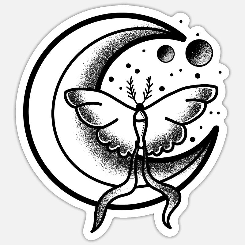 Witchcore Tattoo Moth sur la lune Sticker taille S (10 x 10 cm)