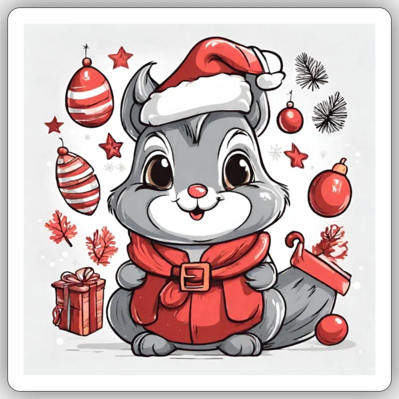 Santa Eichhörnchen, Eichhörnchen Weihnachtsmann Sticker Größe S (10 x 10 cm)