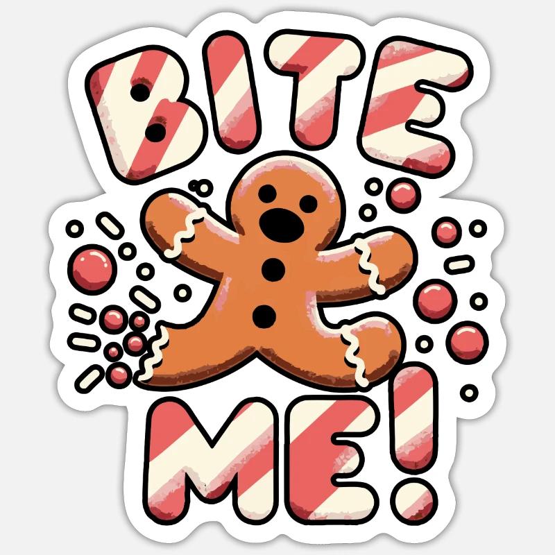 Bite Me - Lebkuchenmann Design - Sticker Größe S (10 x 10 cm) - Mattweiß
