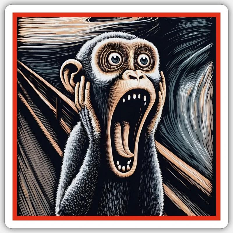 Scimmia urlo Munch no Cornice - Sticker formato S (10 x 10 cm) - bianco opaco