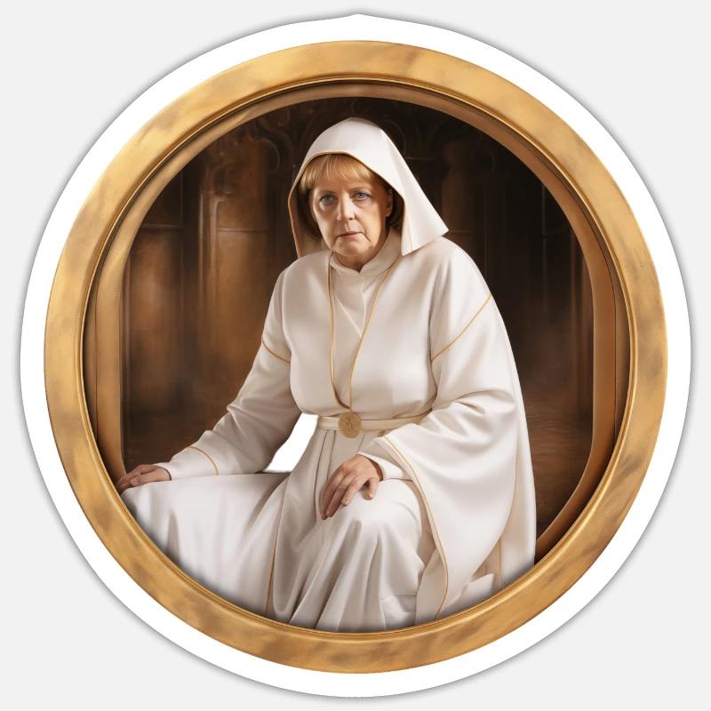 Holy Merkel - Sticker Größe S (10 x 10 cm) - Mattweiß