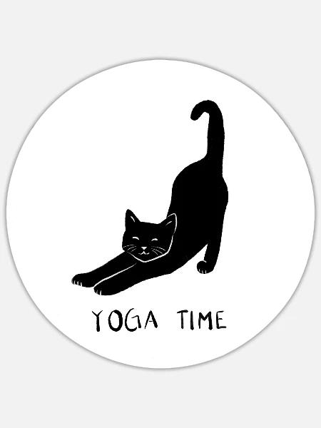 CAT YOGA TIME - Design3 - Sticker Größe S (10 x 10 cm) - Mattweiß