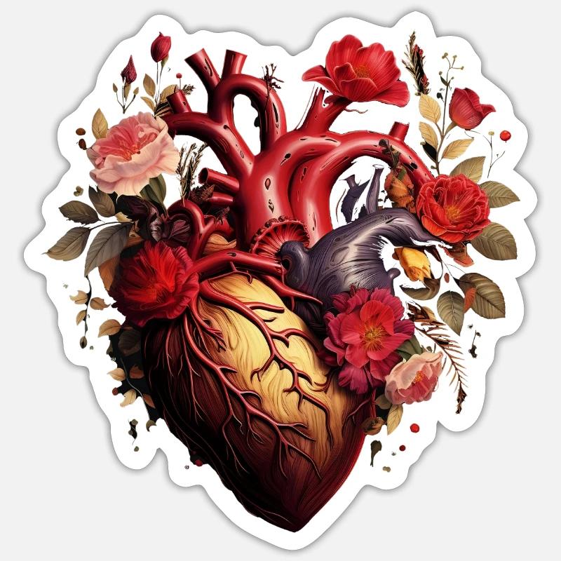Fleur de coeur | Conception de coeur | Coeur de fleurs | Fleur - Sticker taille S (10 x 10 cm) - blanc mat