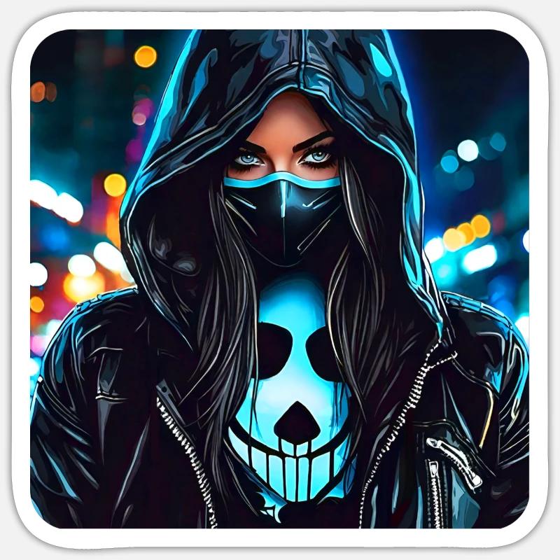 Fille Cybergoth Cool - Sticker taille S (10 x 10 cm) - blanc mat
