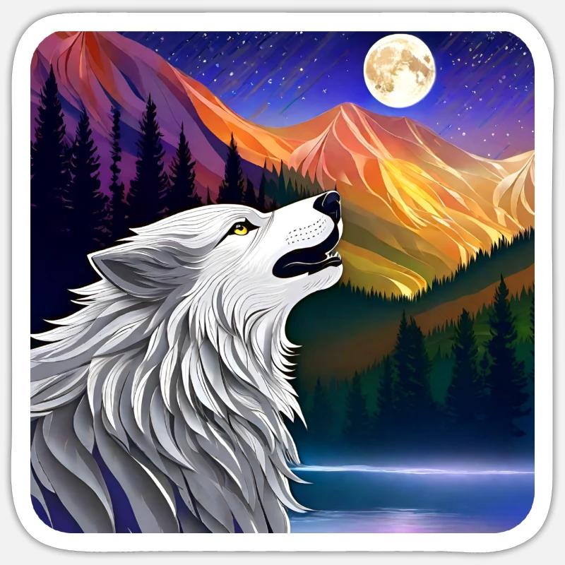 Fier loup espritanimal - Sticker taille S (10 x 10 cm) - blanc mat